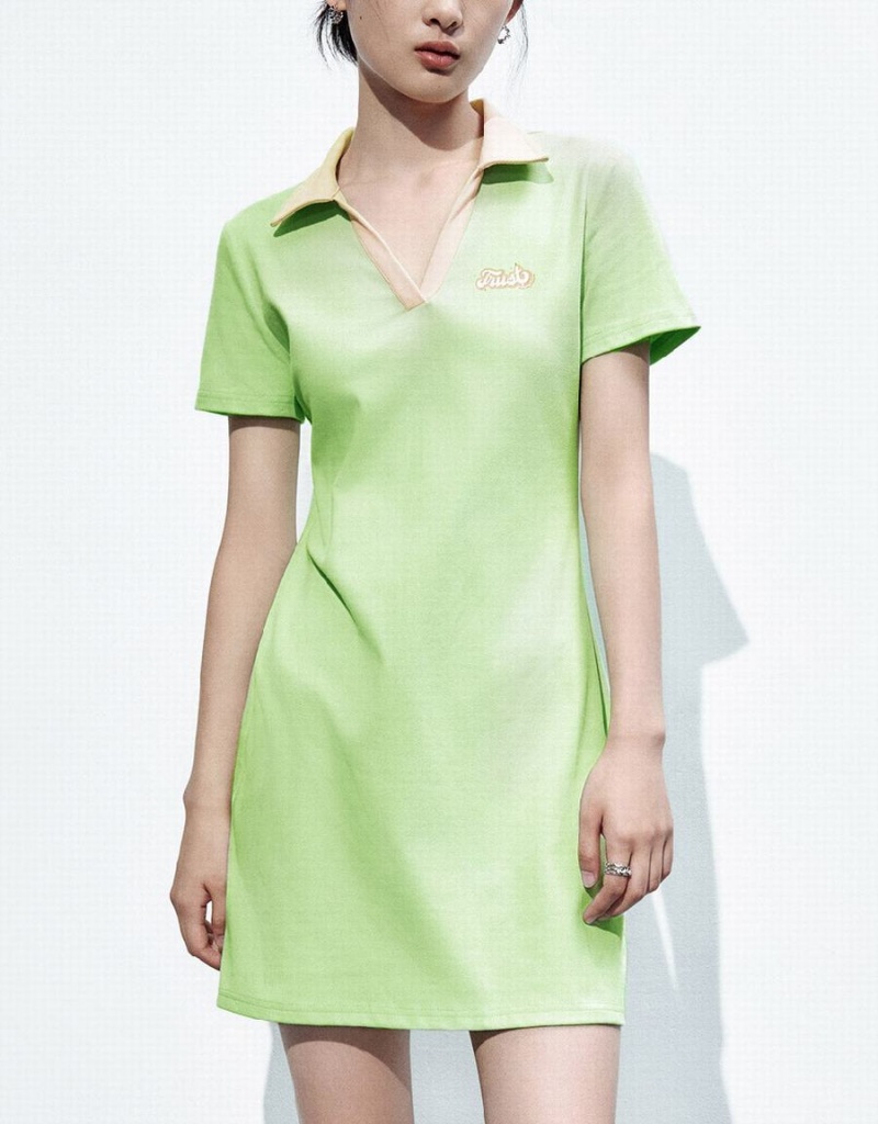 Urban Revivo V-Neck A-Line Women's Dress Green | MNJ9154JS