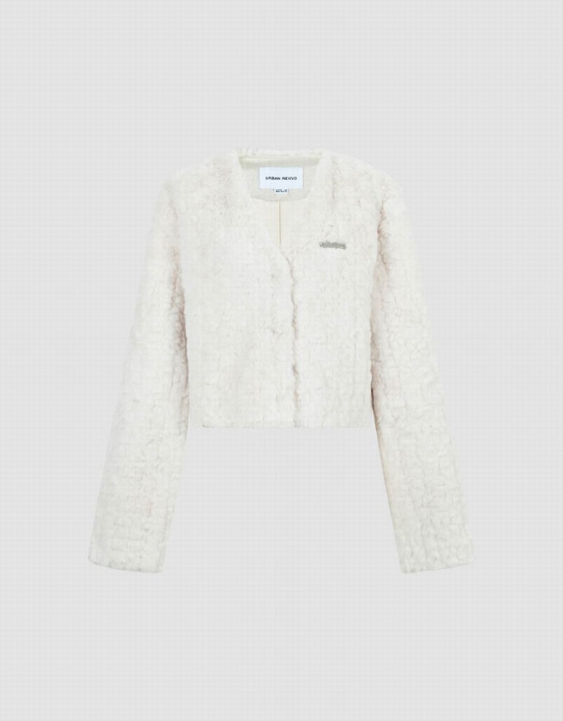 Urban Revivo V-Neck Furry Women's Coats White | AAX1727IP