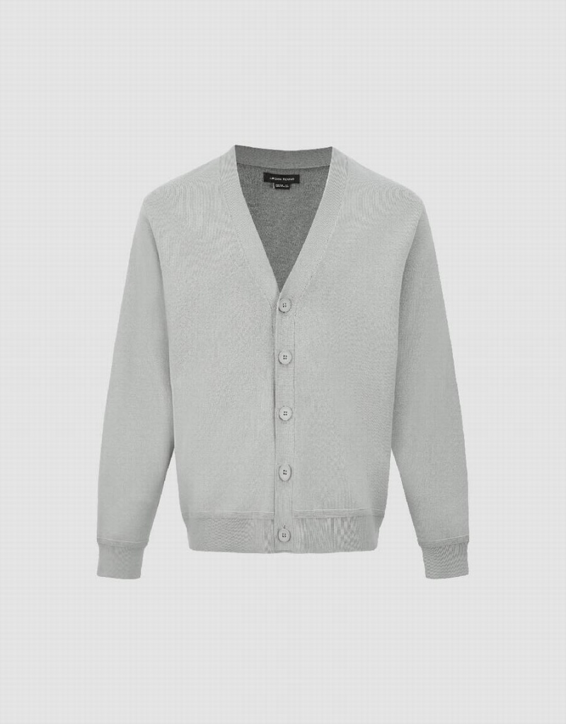 Urban Revivo V-Neck Knitted Men's Cardigan Light Grey | EYD7328HF