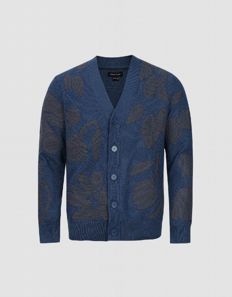 Urban Revivo V-Neck Knitted Men's Cardigan Blue | TRG2167WL