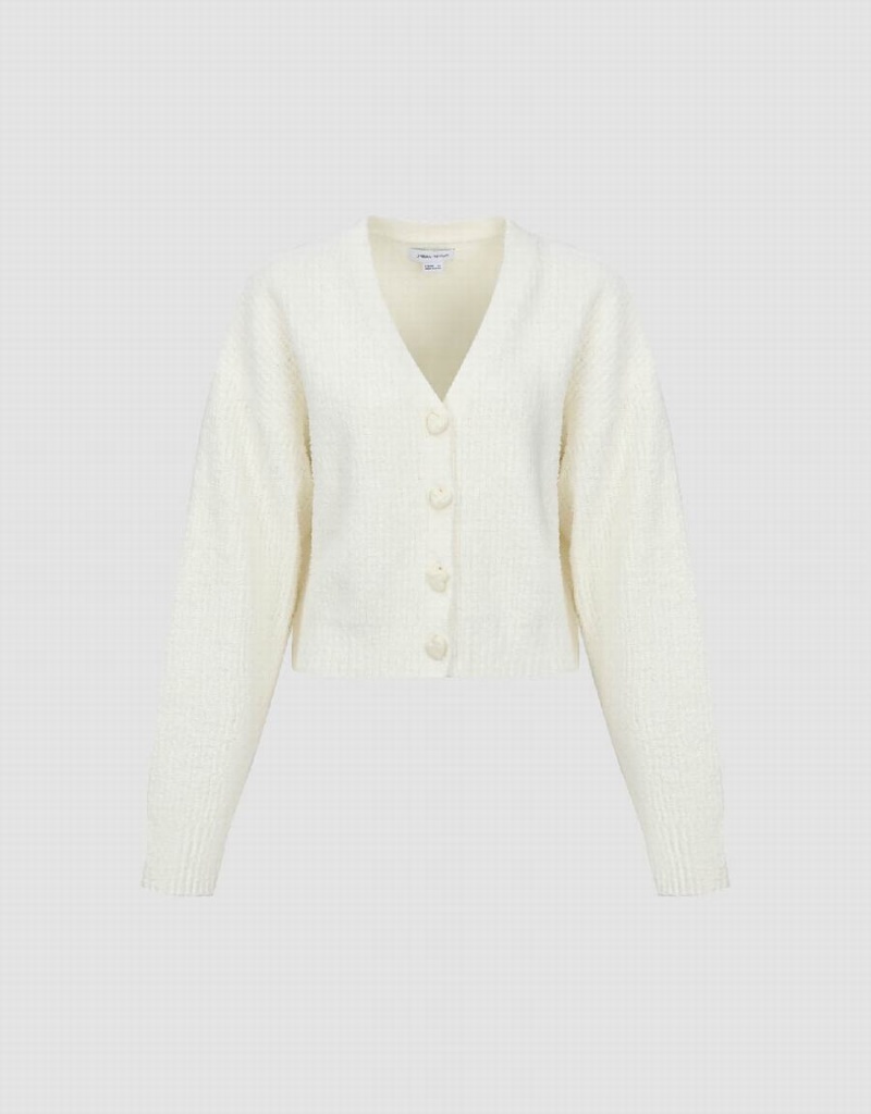 Urban Revivo V-Neck Knitted Women's Cardigan White | TVF4791PM