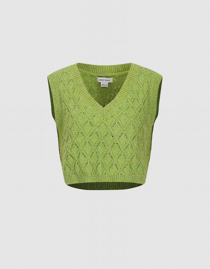 Urban Revivo V-Neck Knitted Women's Cardigan Green | VIL6192KQ