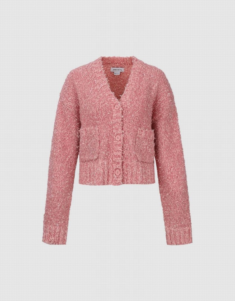 Urban Revivo V-Neck Knitted Women\'s Cardigan Pink | WYO5150NG