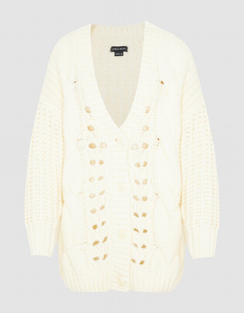 Urban Revivo V-Neck Knitted Women's Cardigan White | MJY5681KN