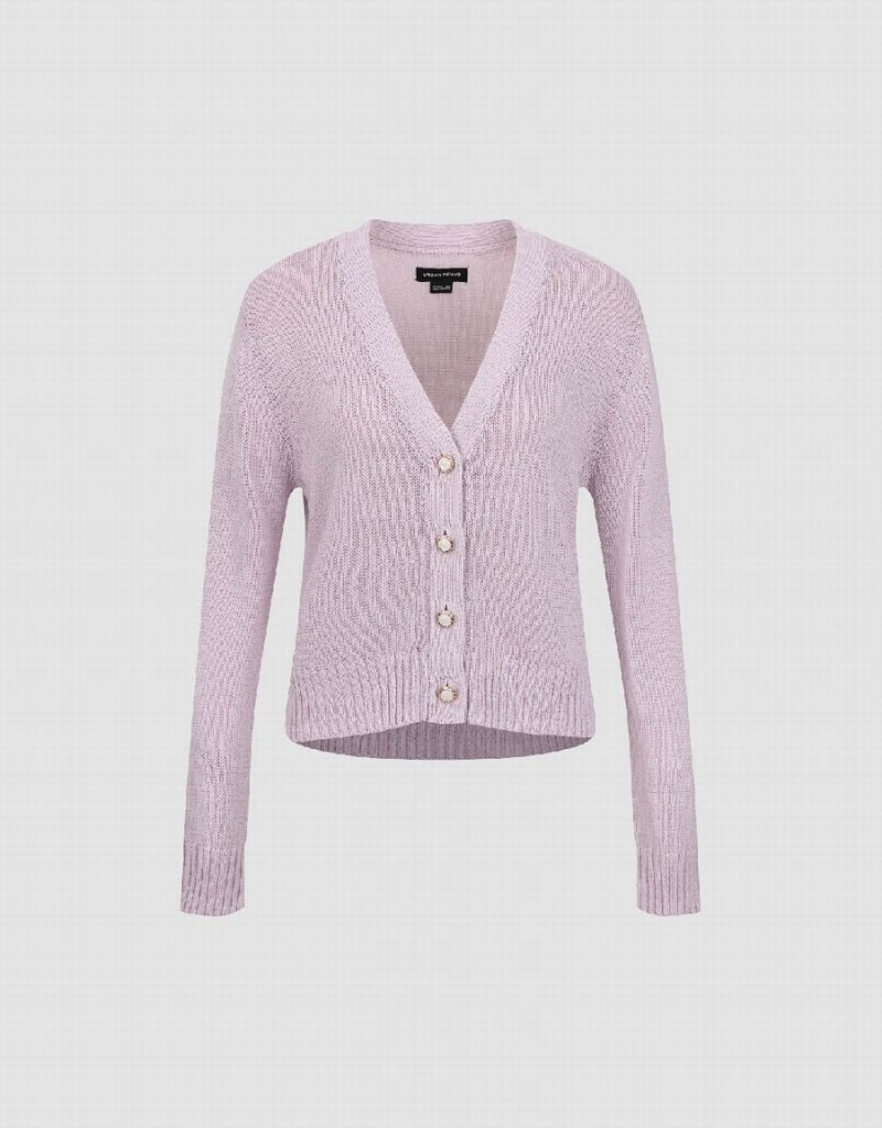 Urban Revivo V-Neck Knitted Women's Cardigan Purple | RXO9271SO