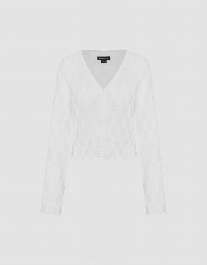 Urban Revivo V-Neck Knitted Women's Cardigan White | FES9478EV