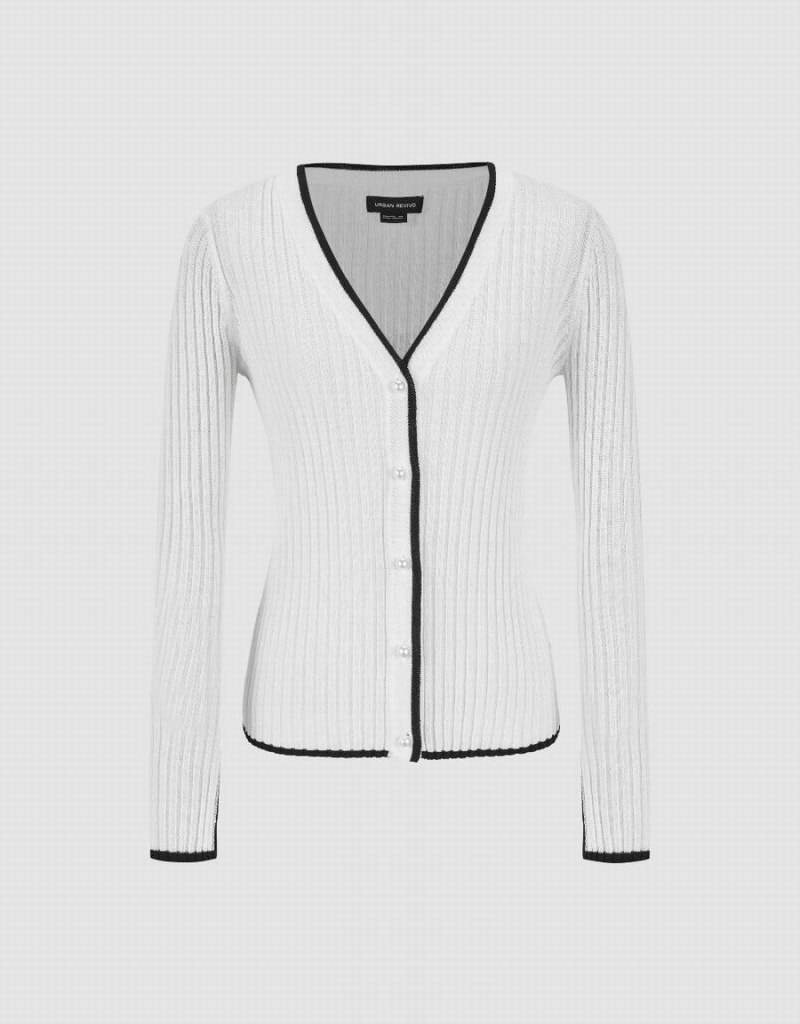 Urban Revivo V-Neck Knitted Women's Cardigan White | PEO941KO