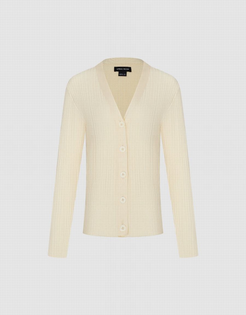 Urban Revivo V-Neck Knitted Women's Cardigan White | ZZY2677XU