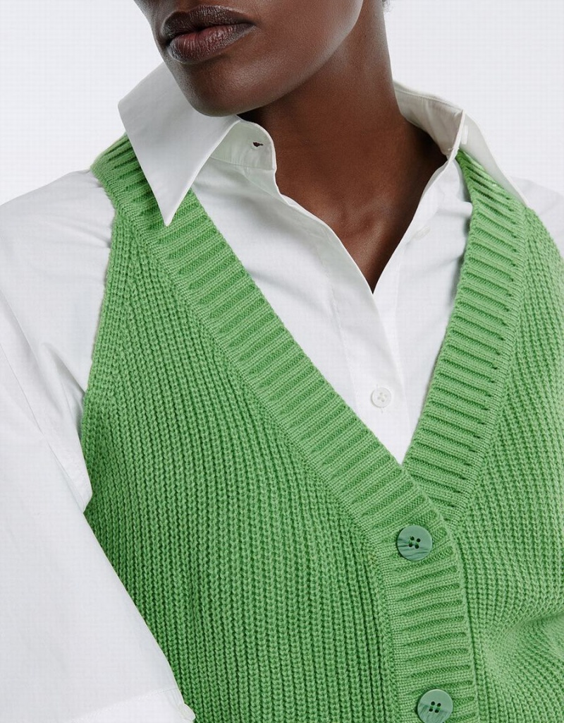 Urban Revivo V Neck Knit Women's Cardigan Green | JLR9557JD