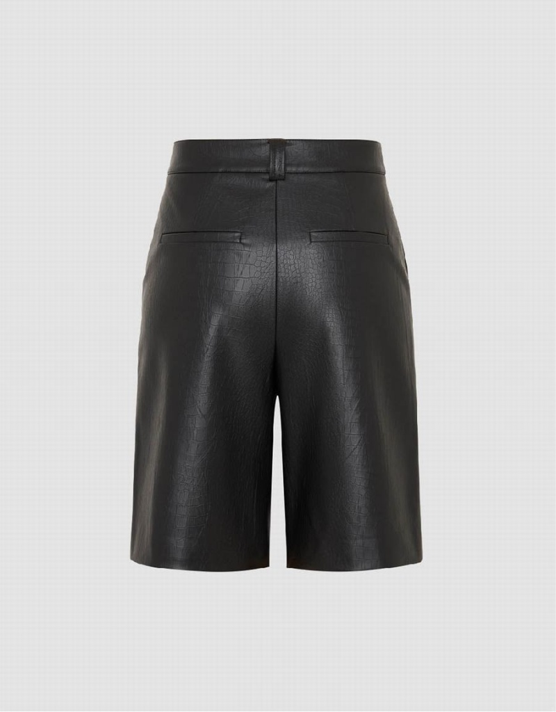 Urban Revivo Vegan Leather Straight Women's Shorts Black | ZXB3972JC