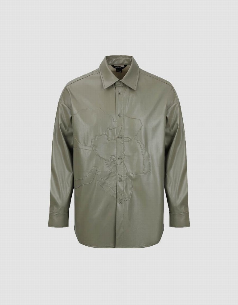 Urban Revivo Vegan Leather Loose Men's Shirts Green | TYT3392PX