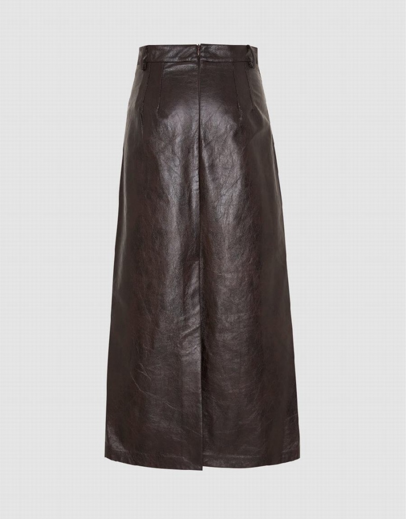 Urban Revivo Vegan Leather Maxi Straight Women's Skirts Light Brown | DSV957CT