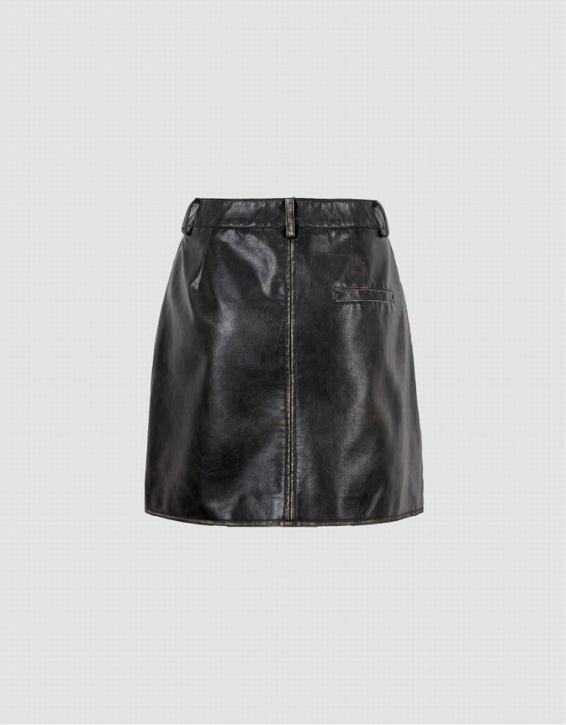 Urban Revivo Vegan Leather Mini A-Line Women's Skirts Black | NQX3543UZ