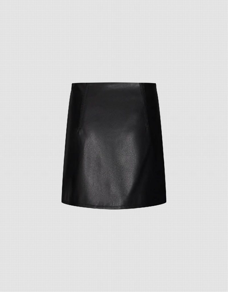 Urban Revivo Vegan Leather Mini Straight Women's Skirts Black | PDU8695TL