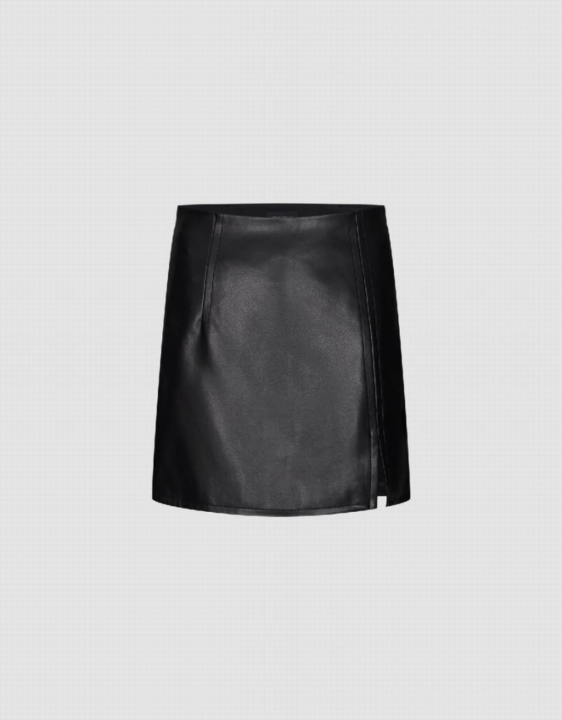 Urban Revivo Vegan Leather Mini Straight Women\'s Skirts Black | PDU8695TL