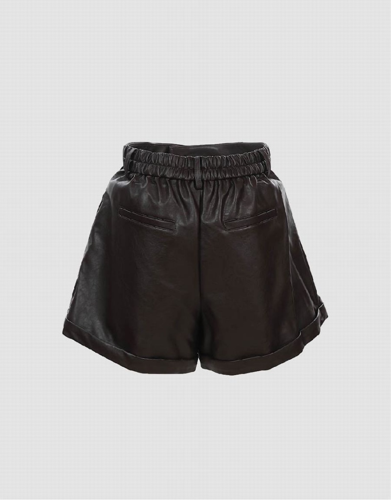 Urban Revivo Vegan Leather Women's Shorts Dark Brown | PZV115BP