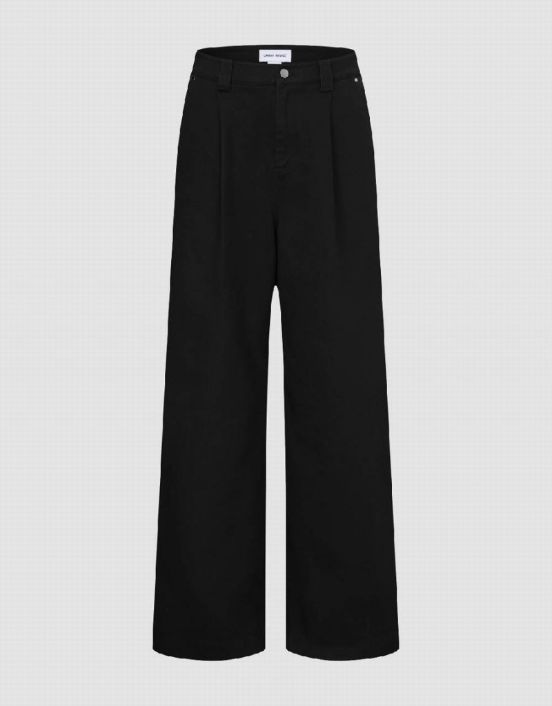 Urban Revivo Wide-Leg Men\'s Pants Black | DTH1716AW