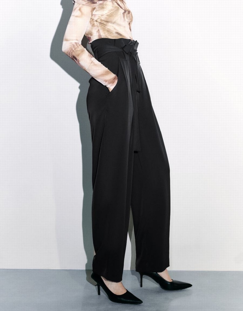 Urban Revivo Wide-Leg With Belt Women's Pants Black | PPA8988BJ