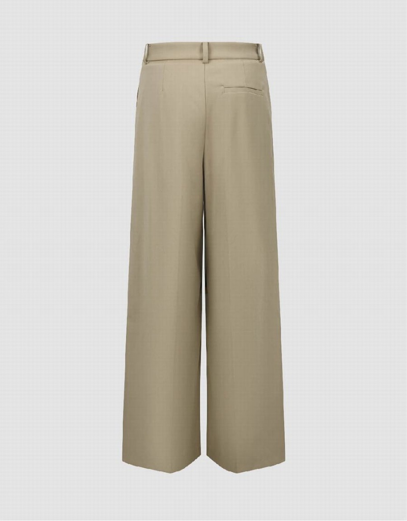 Urban Revivo Wide-Leg Women's Pants Khaki | EHA7571AY