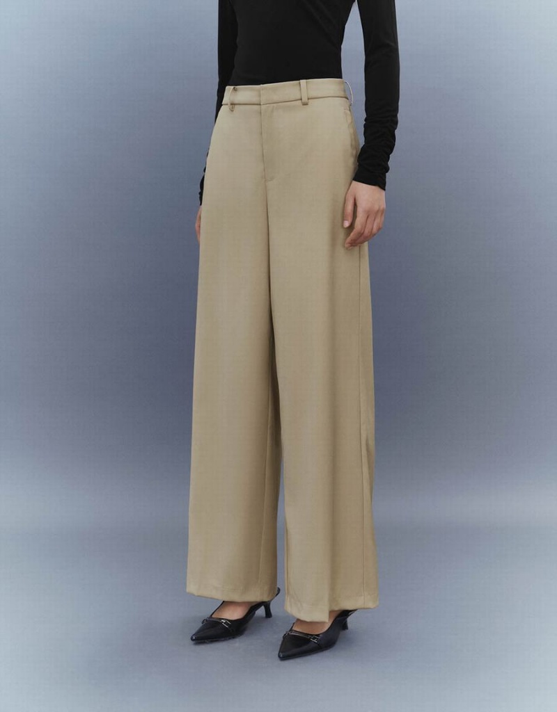 Urban Revivo Wide-Leg Women's Pants Khaki | EHA7571AY