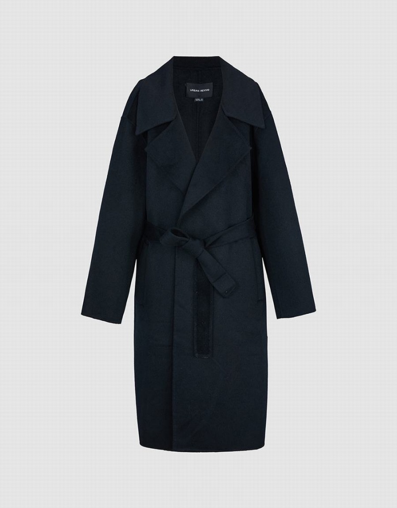 Urban Revivo Woolen Long With Belt Women's Coats Black | AER974FK