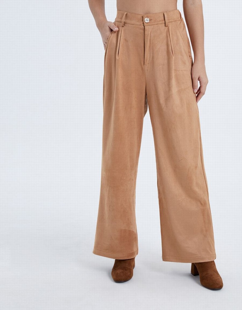 Urban Revivo Woven Long Wide-Leg Women's Pants Brown | WRB8614NE