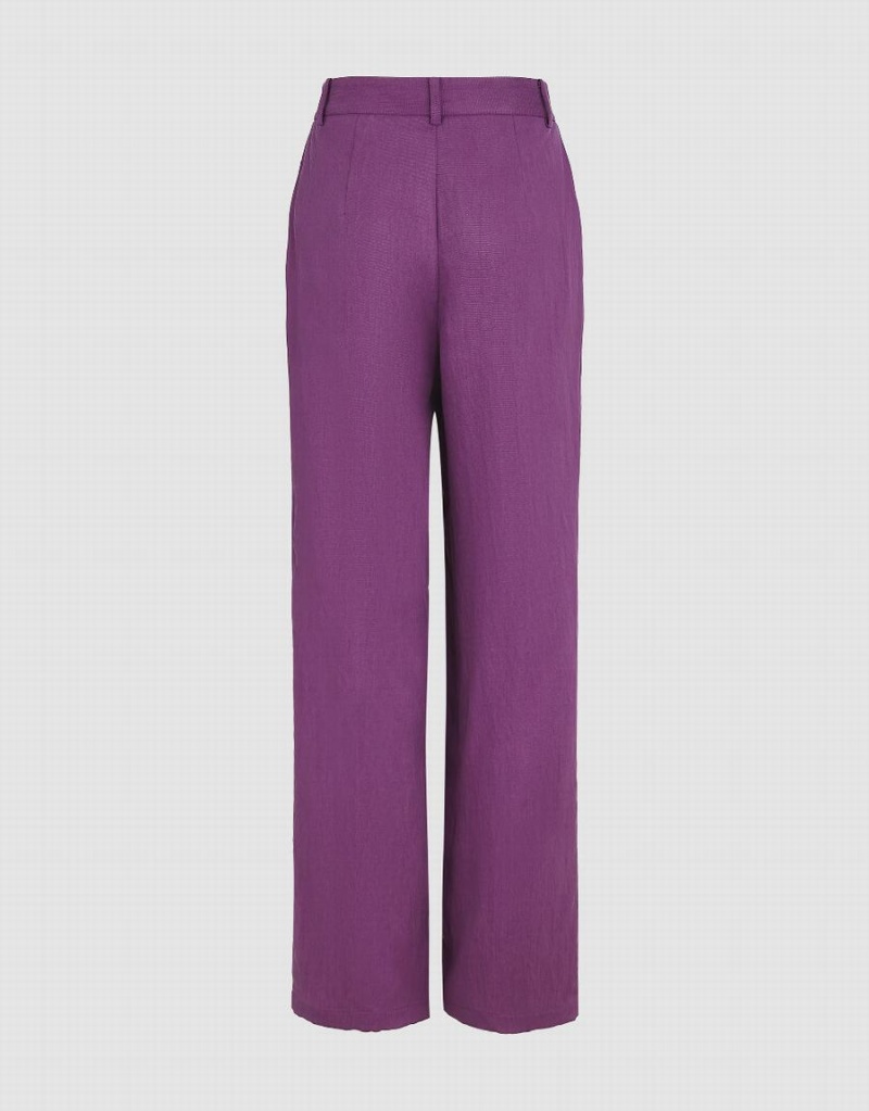 Urban Revivo Woven Wide-Leg Women's Pants Purple | VKP4171HS