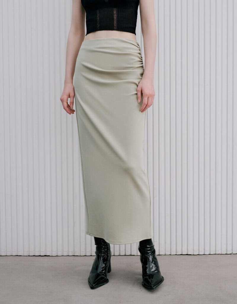 Urban Revivo Wrapped Maxi Women's Skirts Khaki | ACR1287AP