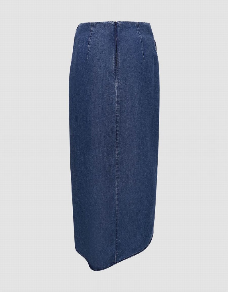 Urban Revivo Wrapped Straight Midi Denim Women's Skirts Blue | NPM4457QT