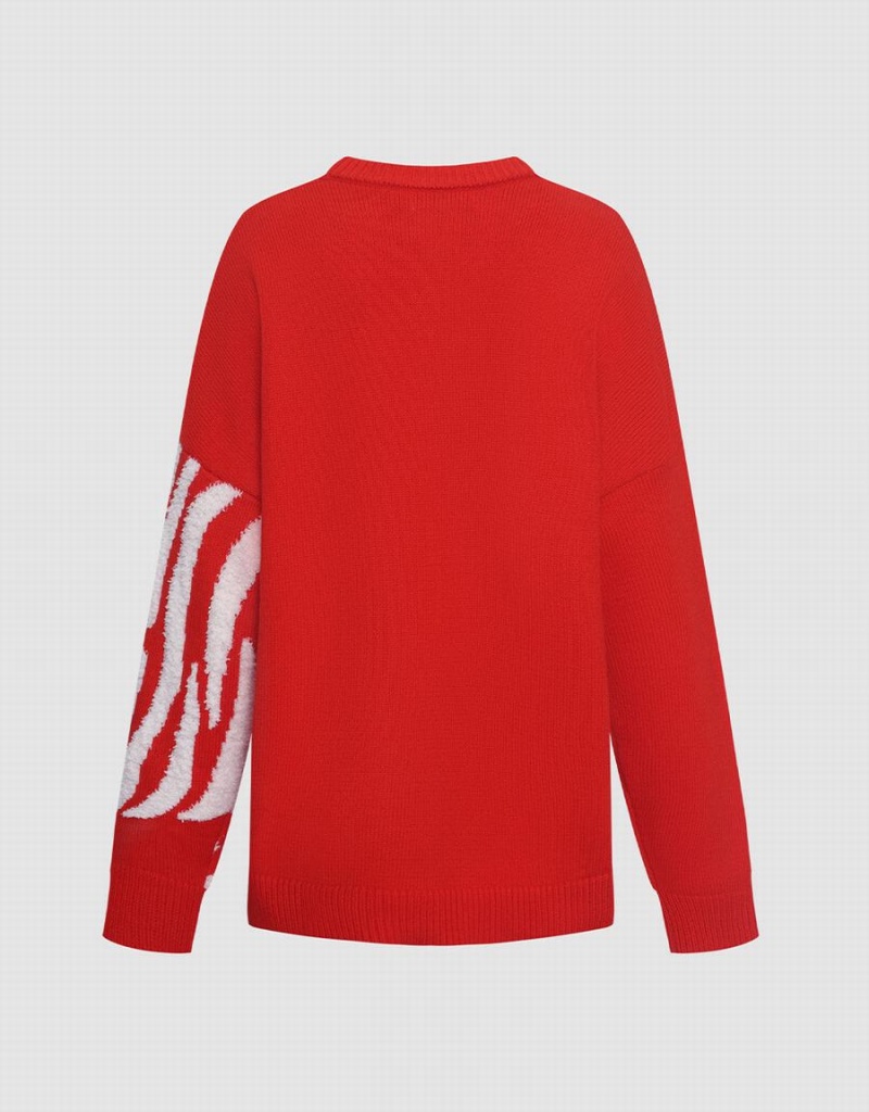 Urban Revivo Zebra Striped Crew Neck Women's Sweaters Red | BAG6245RV