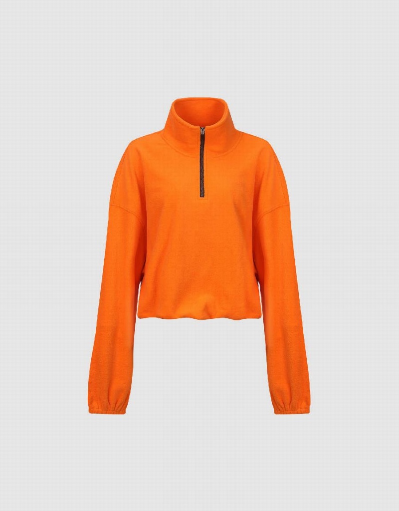 Urban Revivo Zip Half Placket Stand Collar Women's Sweatshirts Orange | VQU3727VR