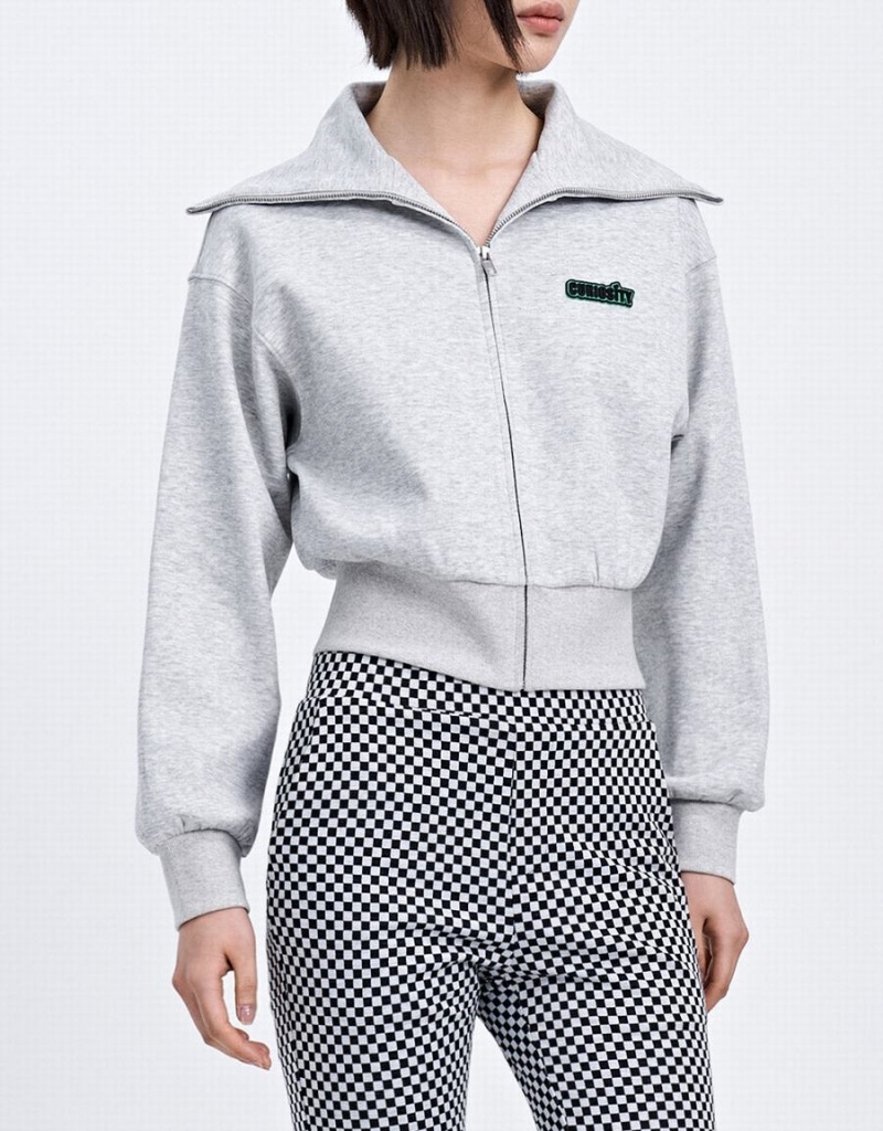 Urban Revivo Zip Up Letter Detail Women's Jackets Grey | DUW9089UO