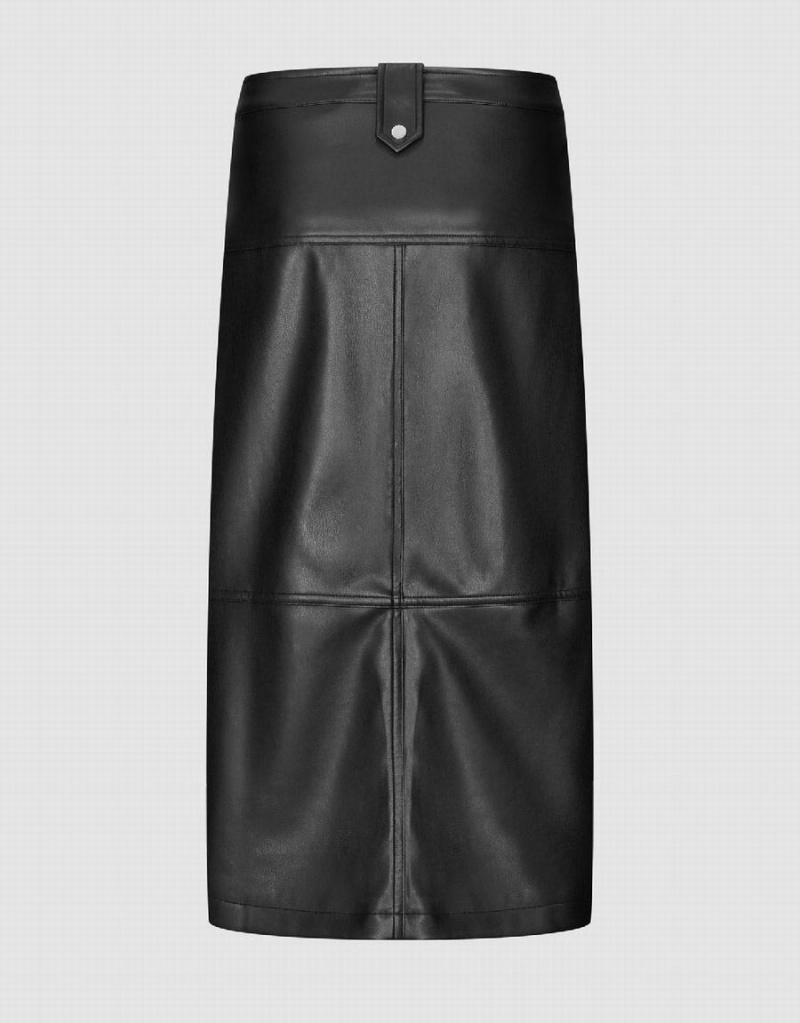 Urban Revivo Zip Up Midi Vegan Leather Women's Skirts Black | MSL9481DG