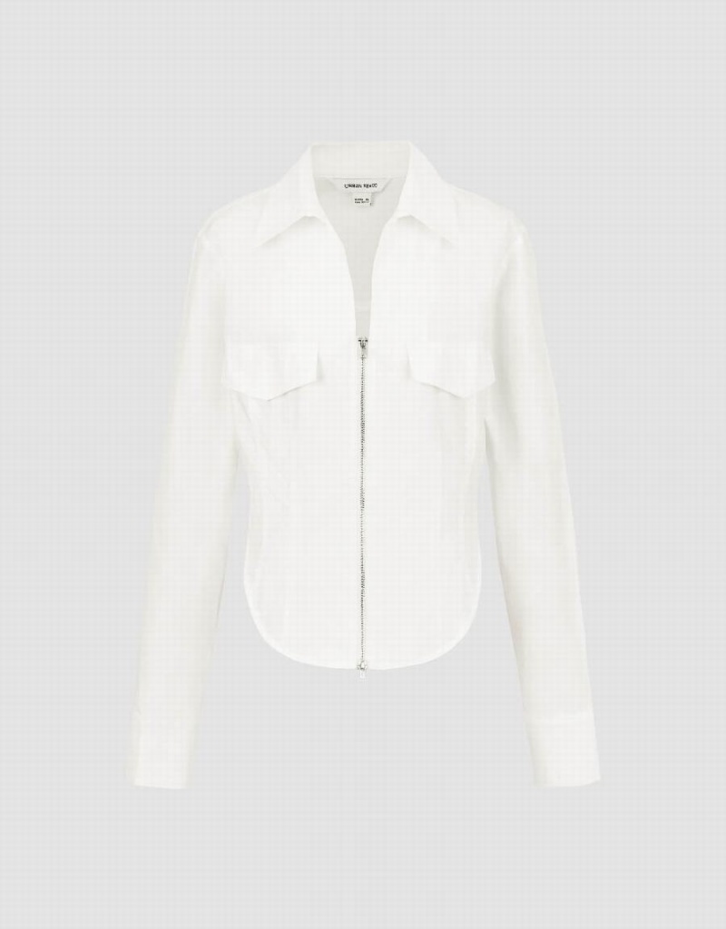 Urban Revivo Zipper Front A-Line Women's Shirts White | FPG11100WL