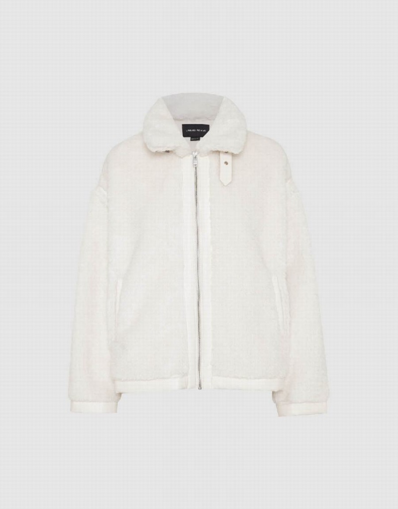 Urban Revivo Zipper Front Furry Women's Coats White | DUP4817QA