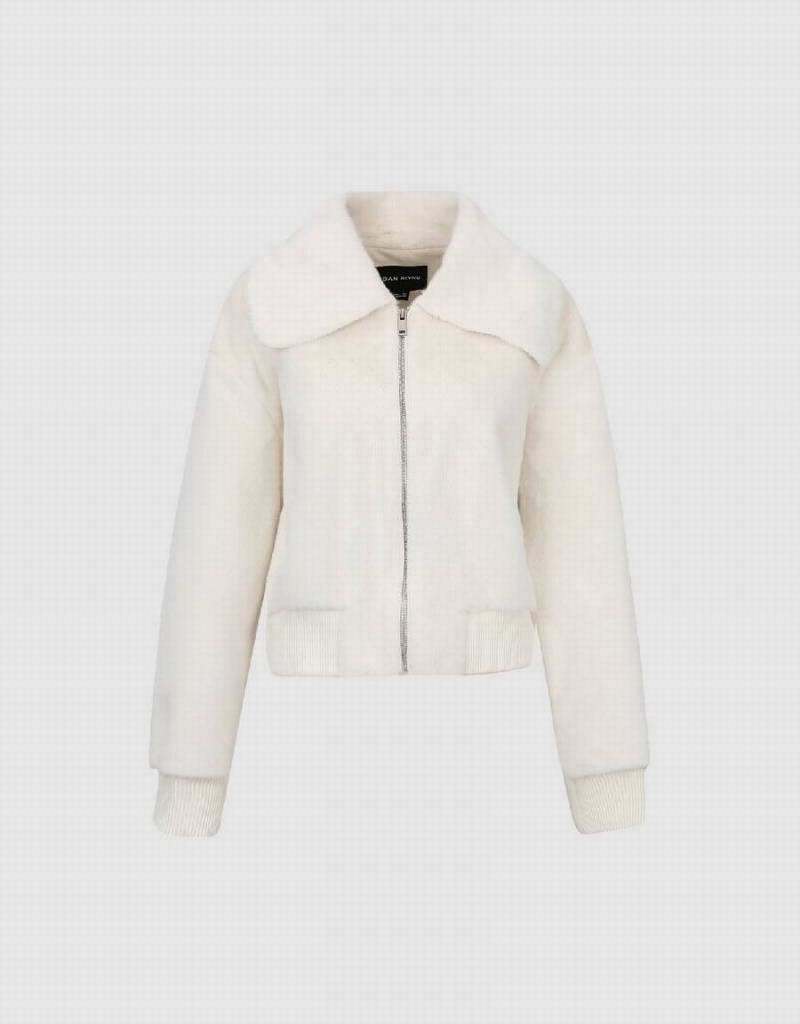 Urban Revivo Zipper Front Furry Women's Jackets White | BAB2331UV