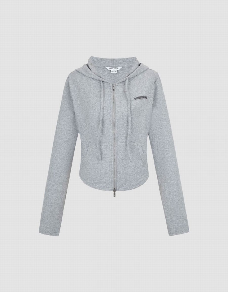 Urban Revivo Zipper Front Knitted Women's Hooded Jackets Grey | YFN4767ZI