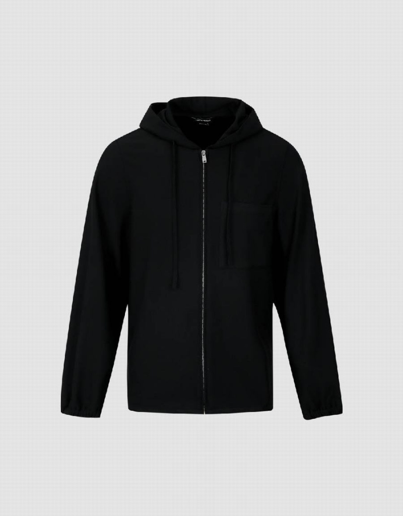 Urban Revivo Zipper Front Men's Hooded Jackets Black | WNJ6854XU