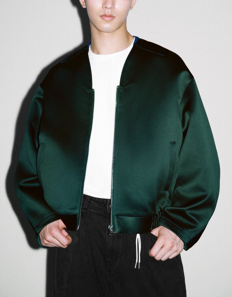 Urban Revivo Zipper Front Oversized Men's Jackets Green | GTZ205CK