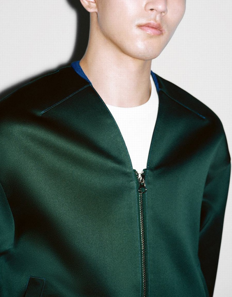 Urban Revivo Zipper Front Oversized Men's Jackets Green | GTZ205CK