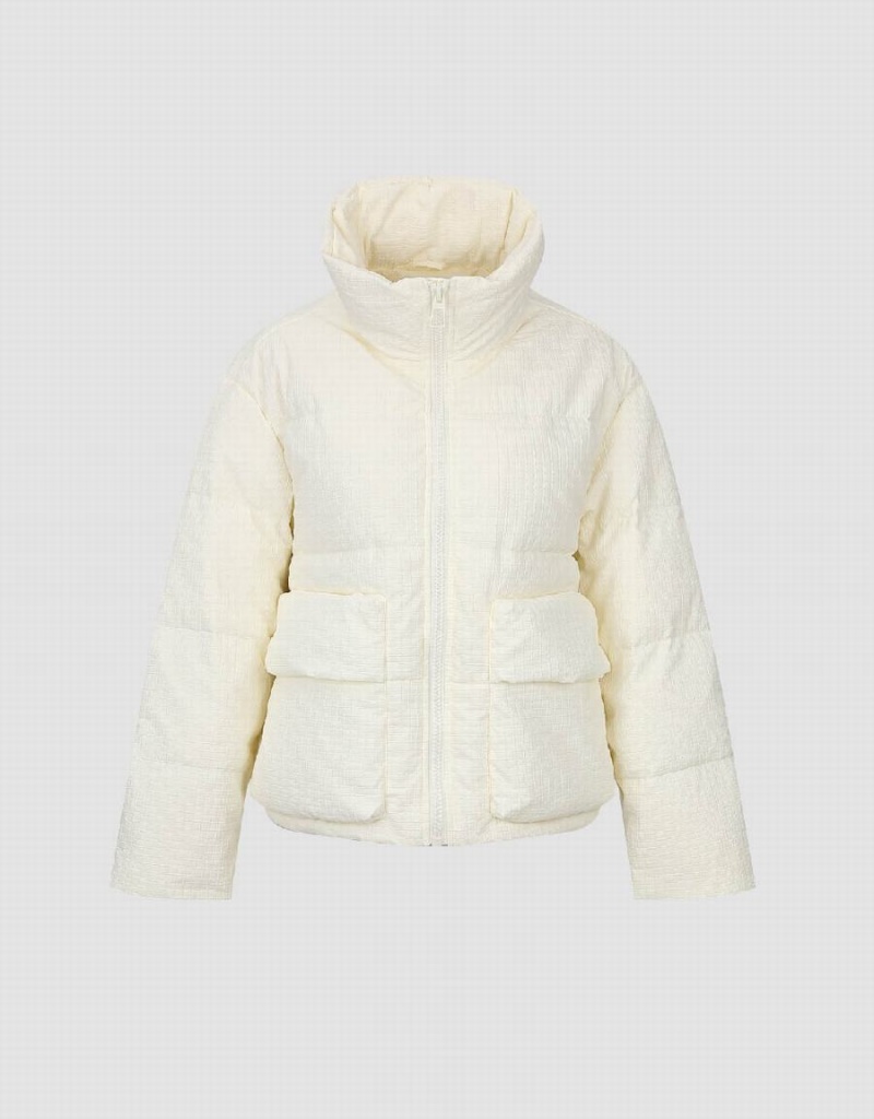 Urban Revivo Zipper Front Stand Collar Women's Down Jackets White | WSA8516NY