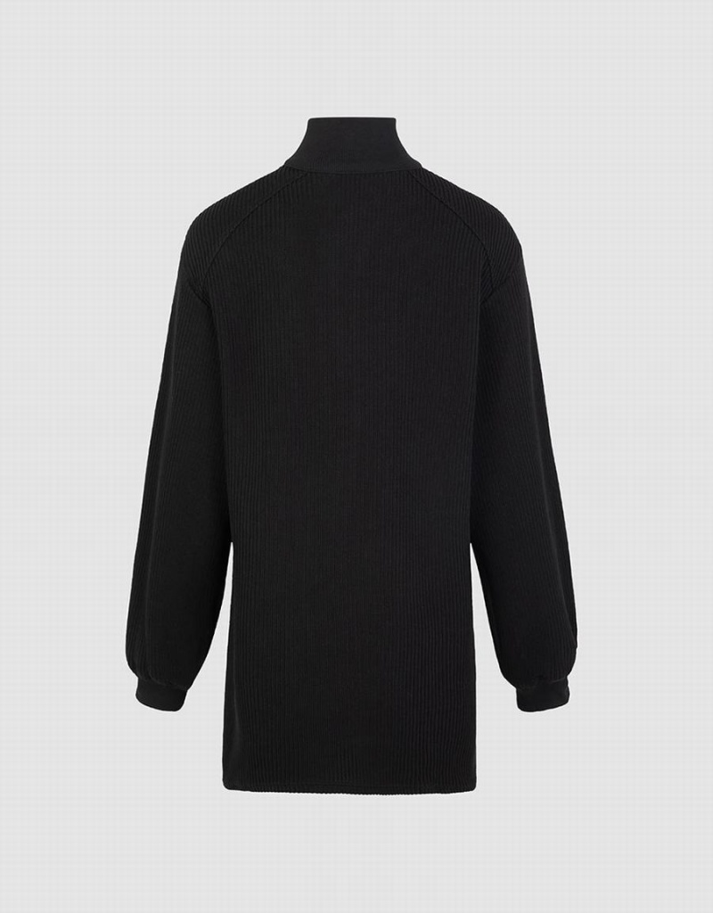 Urban Revivo Zippered Stand Collar Knit Women's Dress Black | NRR7398FH